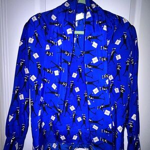 YSL Rive Gauche Rare VTG Woman’s Tie Neck Silk Blouse Sz EU 34